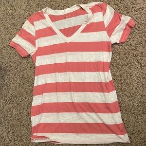 Arizona Jean Company pink and white stripped short sleeve shirt